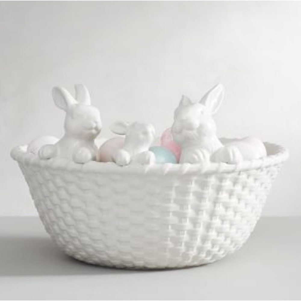 New with Tags- Pottery Barn Bunny Trio Basket Large Serving Bowl - White NIB #2 - Picture 4 of 14